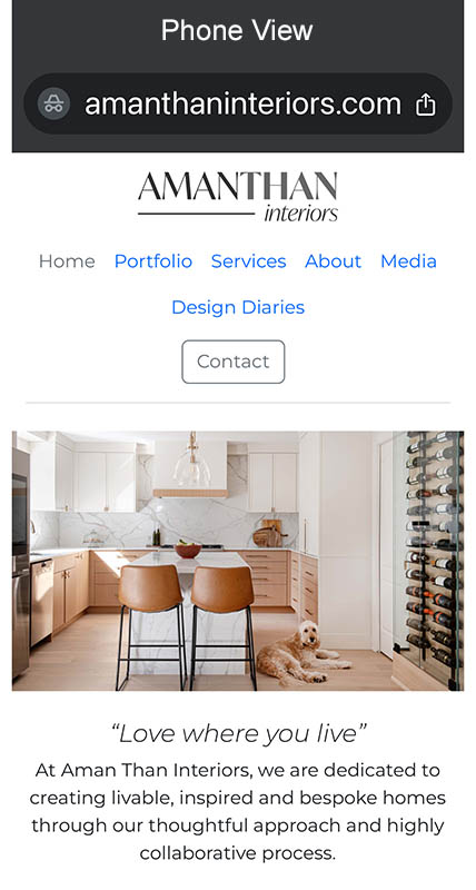 web design example phone layout, Aman Than Interiors